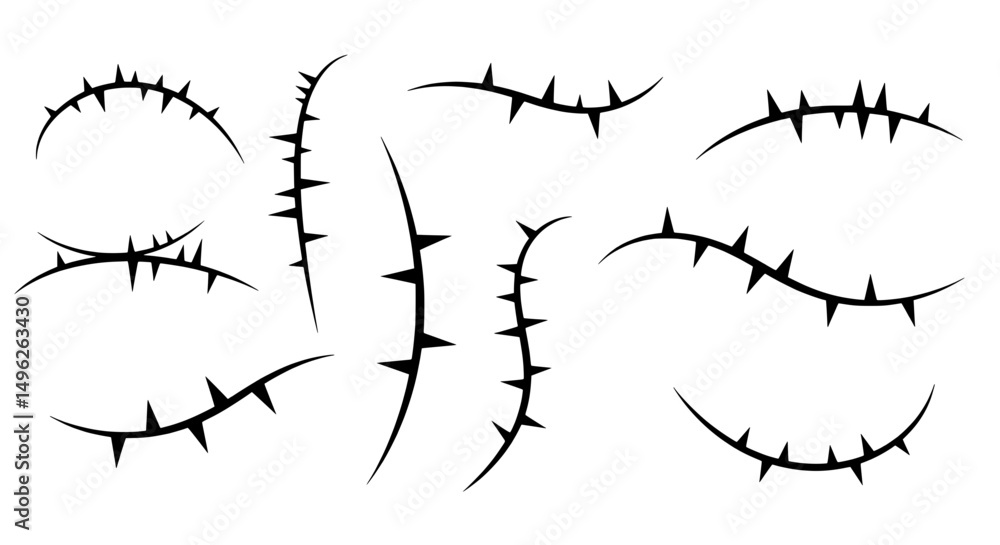 Poster barbed wire design: a collection of various design arrangements for stylized barbed wire, presented 