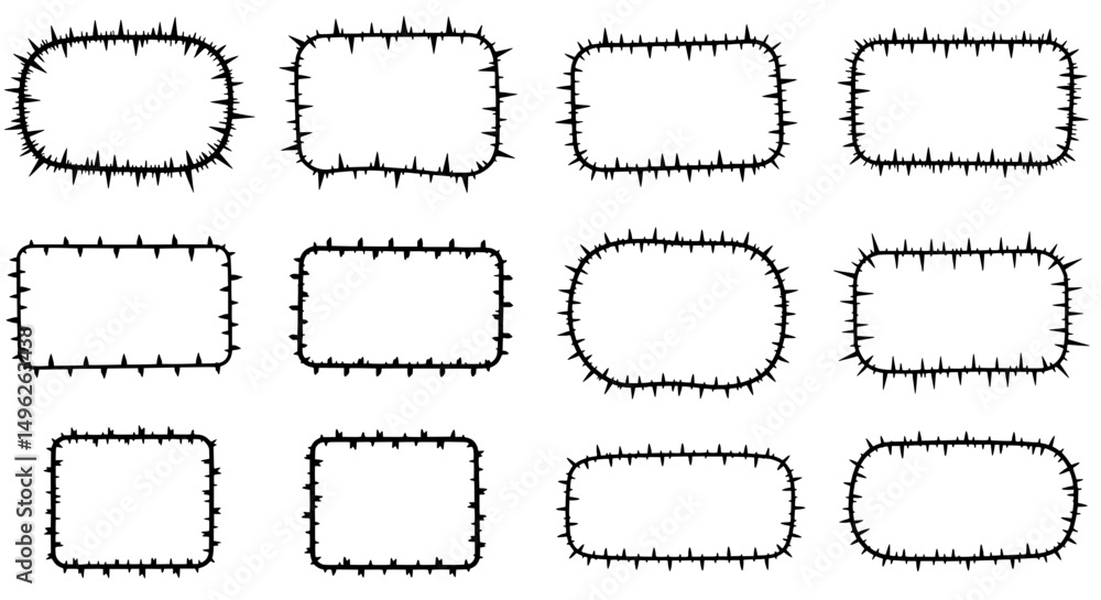 Poster set of decorative frames: a collection of twelve unique, monochrome rectangular and rounded-corner f