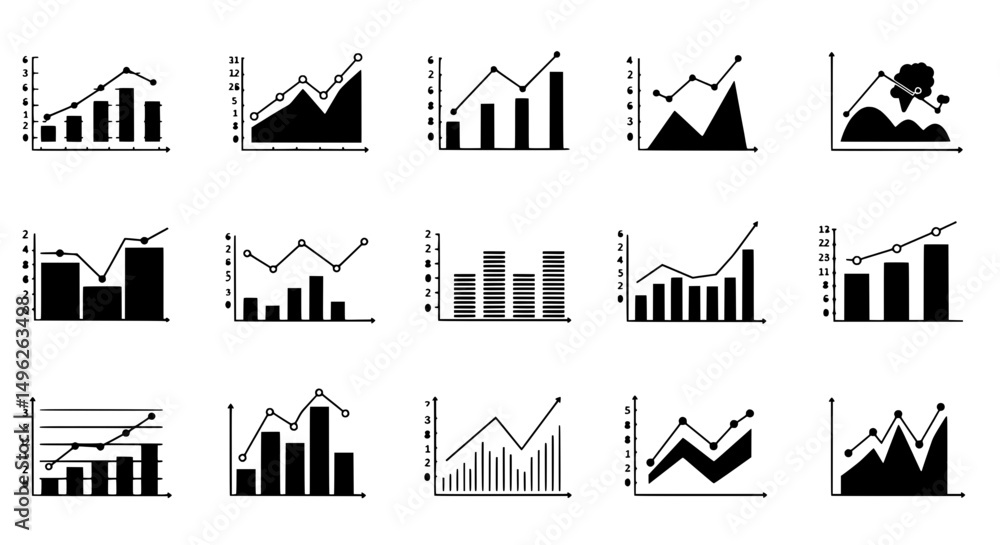 Poster data insights array: an array of diverse charts and graphs, meticulously designed to visually repres