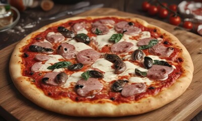 Classic Neapolitan pizza with melted mozzarella cheese, pizza,  culinary