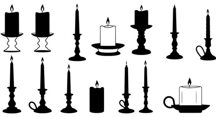 Candle Silhouette Collection: A captivating array of candle silhouettes, each poised to illuminate a room with their gentle glow. Explore a diverse range of candle shapes, holders, and styles. 
