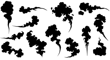 Smoke Plume Set: A set of twelve intricately crafted smoke plumes, each offering a distinct silhouette, perfect for visual storytelling, graphic design, and creative projects.