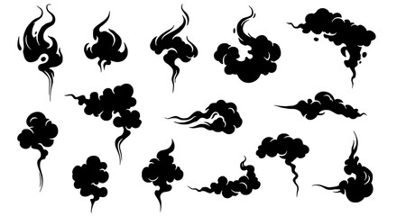 Smokes Element Silhouette set: A collection of black smoke illustrations, artfully rendered against a clean backdrop.