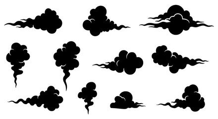 Dark Cloud Silhouettes: A collection of vector illustrations showcasing dark cloud silhouettes, perfect for adding a touch of drama to any design.