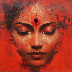 Close-up portrait of a woman with serene expression.