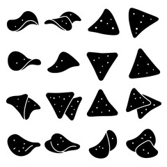 Crispy Chips Collection: A collection of black and white crispy chips in various shapes and sizes, providing a versatile graphic resource.