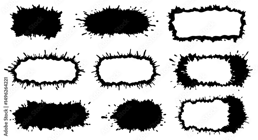 Poster ink blot frames: a collection of ink blot frames, ranging from rectangles to oval shapes. each frame