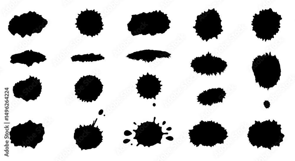 Poster ink splatter collection: a versatile set of unique black ink splatters, perfect for adding a creativ