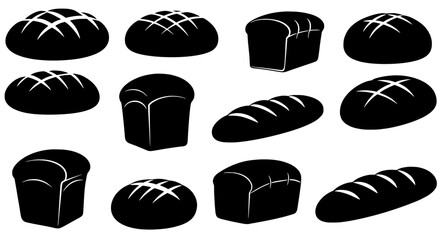 Artisanal Loaves: A stark silhouette of various bread loaves, a testament to the art of baking, showcasing diverse forms and inviting contemplation of the craft of breadmaking.