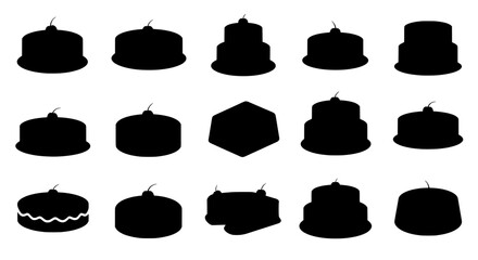 Cake Silhouette Collection: A compilation of cake silhouette designs, with a minimalist black-and-white aesthetic, each one meticulously crafted to showcase the essence of various cake styles.