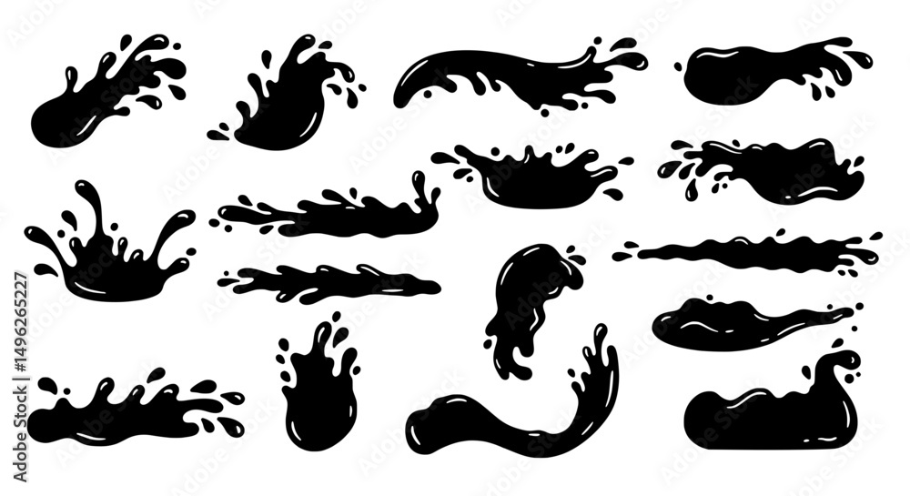 Poster splashes of ink: a collection of dynamic ink splashes and drops, perfect for adding energy and visua
