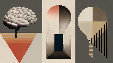 White brain light bulb icons on a gray background in a minimalist style representing intelligence innovation and simplicity in a clean modern design. minimalist. Illustration