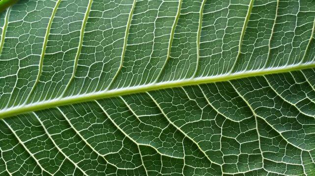 Close up of green leaf veins showing intricate patterns and natural textures in macro detail for botanical illustration