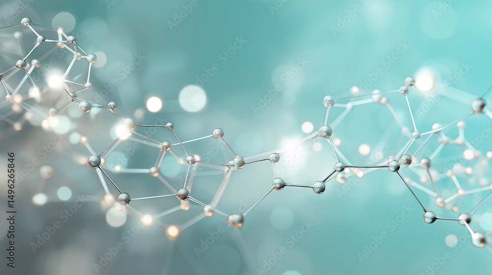 Aufkleber a 3d rendering of a complex molecule structure with silver atoms connected by bonds against a soft t
