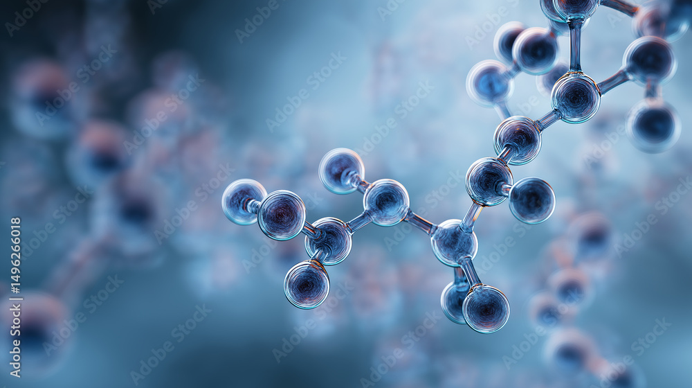 Poster a detailed 3d rendering showcases a complex molecule with interconnected atoms. the image emphasizes