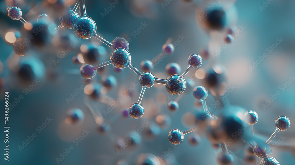 Aufkleber a 3d rendering showcases a complex molecule with interconnected atoms. the atoms are depicted as tra