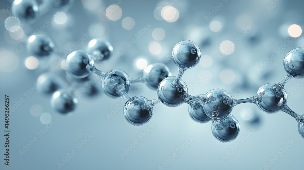 Poster a close-up image showcases a 3d rendered model of a molecule with interconnected spheres and bonds a