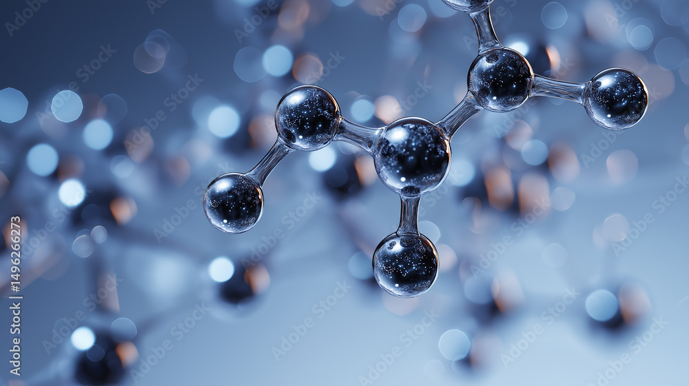 Poster a detailed 3d rendering of a molecule, showcasing interconnected spheres and bonds. the image featur