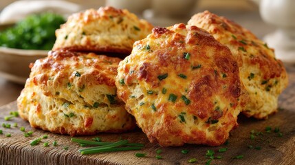 Fototapeta premium Delicious homemade savory chicken and green onion meatballs crispy golden fried and served fresh