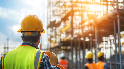Construction Worker Overlooking a Building Site