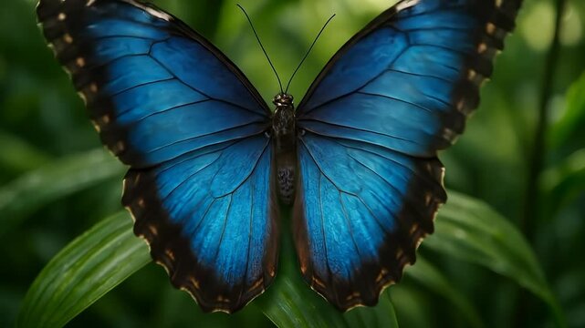 V&iacute;deo de borboleta Morpho azul vibrante na floresta amaz&ocirc;nica do Brasil.