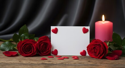 Fototapeta premium Roses, Card, and Candle Arrangement