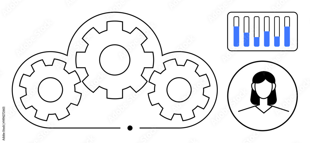 Poster interconnected gears inside a cloud with a progress bar and user profile. ideal for technology, clou