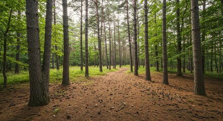 Obraz premium a forest with lots of trees and dirt