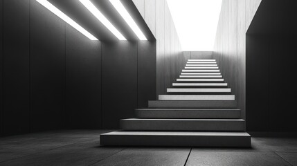 Fototapeta premium Monochrome Staircase to Illumination: Abstract Architectural Elevation in Black and White