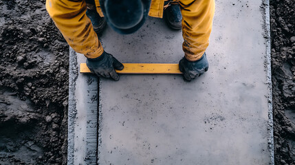Construction Worker Leveling Concrete Slab