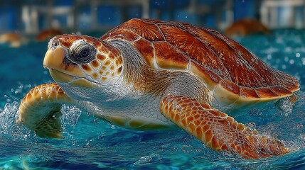 Fototapeta premium Sea Turtle Swimming in Water.