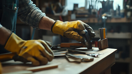 Craftsman Working with Tools in Workshop