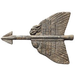A Stone Arrow with Assyrian Winged Bulls Ancient Gu Isolated on Transparent Background