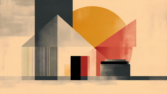 A minimalist depiction of an empty wallet beside a house model. minimalist. Illustration