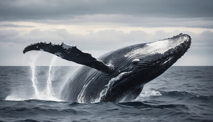 Big Whale Gliding Through the Deep Ocean