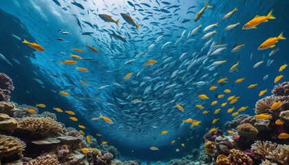 Underwater Fish Swimming in Schools