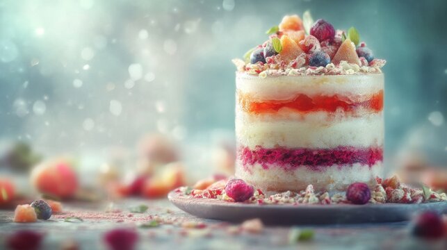 Bolo de camadas com frutas e nozes