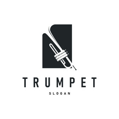 trumpet logo concept design wind musical instrument template illustration music melody with black silhouette simple trumpet symbol templet icon