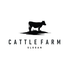cow logo design cattle farm concept with simple concept black silhouette cow animal illustration templet livestock farm symbol