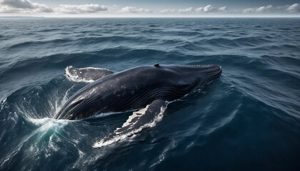Big Whale Swimming Through Vast Ocean Depths