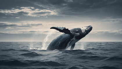Big Whale Swimming Through Vast Ocean Depths