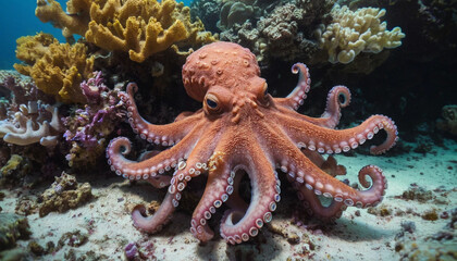 Octopus Hiding in Vibrant Coral Reef