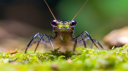 Fototapeta premium Close-up of a Small Aquatic Creature on Moss