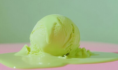 Sorvete de Limão Derretendo em Superfície Rosa Pastel