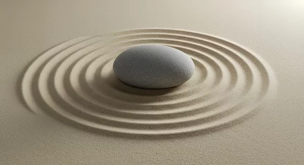 Papier peint photo Beige A zen garden with a stone in the center.  © goesti