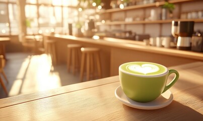 Matcha Latte em Cafeteria Ensolarada