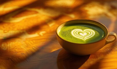 Matcha Latte com Arte na Espuma em Taça de Cerâmica