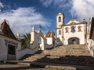Staircase and main facade of the church of Santo António dos Olivais in Coimbra, Portugal.