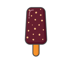 Chocolate ice cream with nuts. Cold dessert and summer food. Isolated vector image