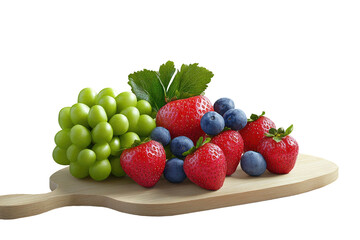 Obraz premium Fresh berries and grapes on a wooden board